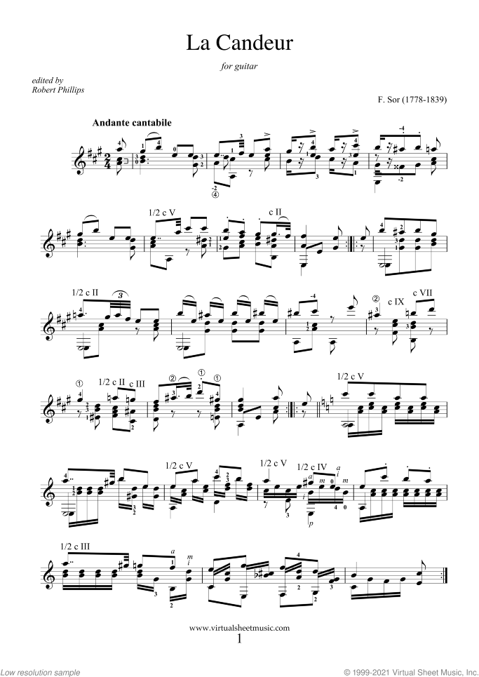 La Candeur sheet music for guitar solo by Fernando Sor, classical score, intermediate/advanced skill level