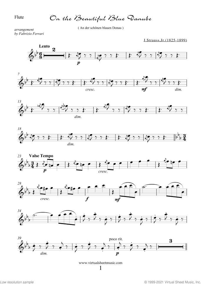 The Blue Danube (parts) sheet music for wind quintet by Johann Strauss, Jr., classical score, intermediate/advanced skill level