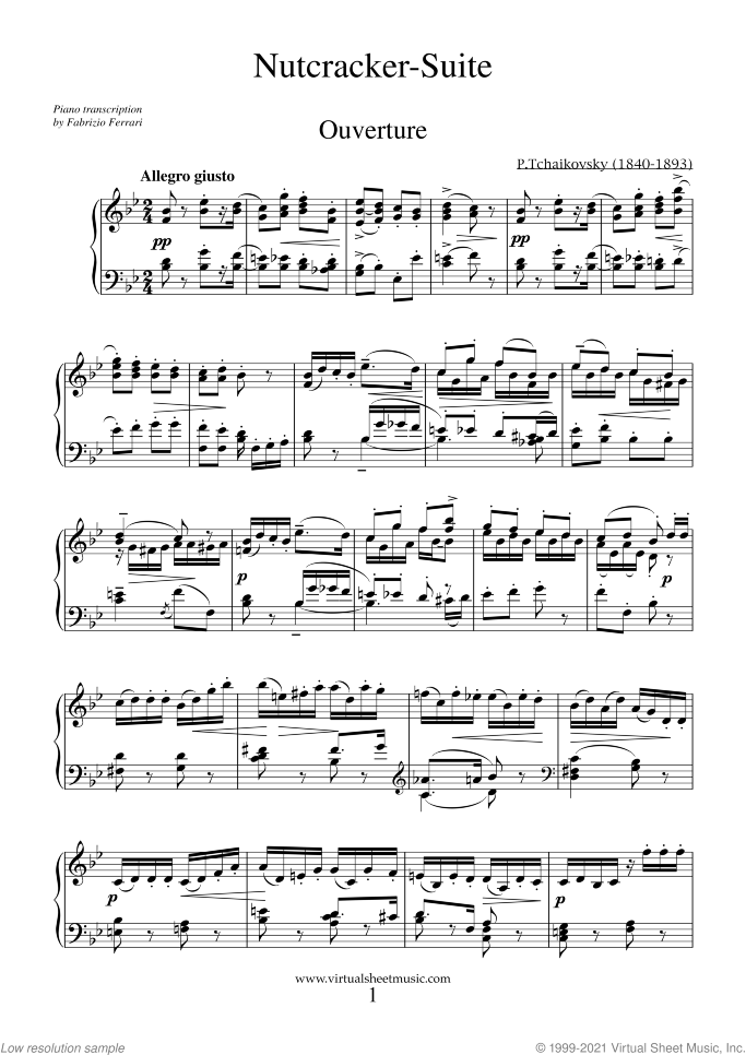 Nutcracker Suite sheet music for piano solo by Pyotr Ilyich Tchaikovsky, classical score, intermediate/advanced skill level