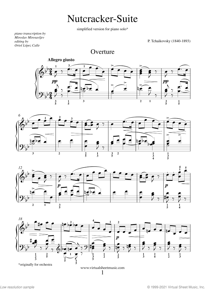 Nutcracker Suite (intermediate) sheet music for piano solo by Pyotr Ilyich Tchaikovsky, classical score, intermediate skill level