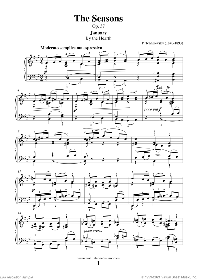 The Seasons Op.37 sheet music for piano solo by Pyotr Ilyich Tchaikovsky, classical score, intermediate/advanced skill level