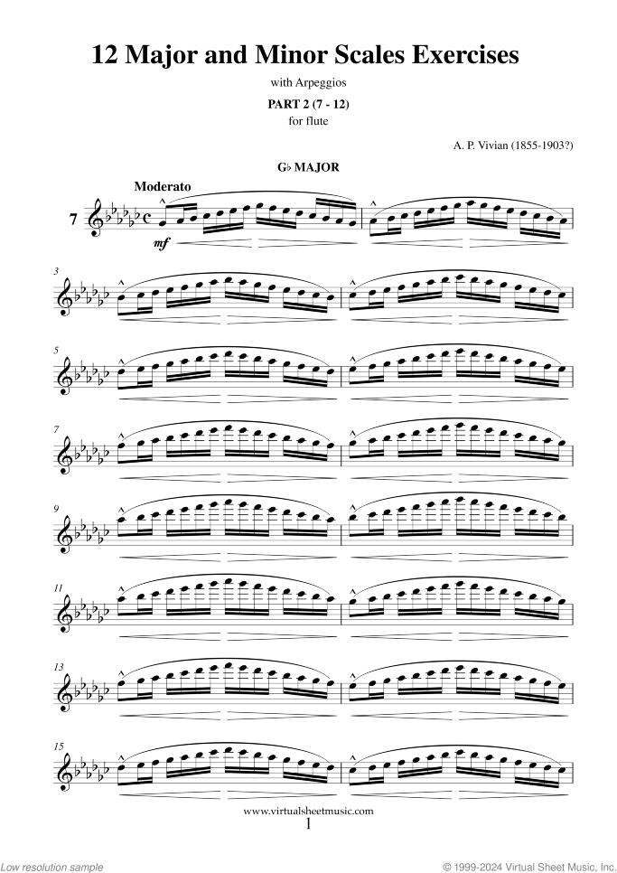 12 Major and Minor Scales Excercises sheet music for flute solo by Alfred Philip Vivian, classical score, intermediate skill level