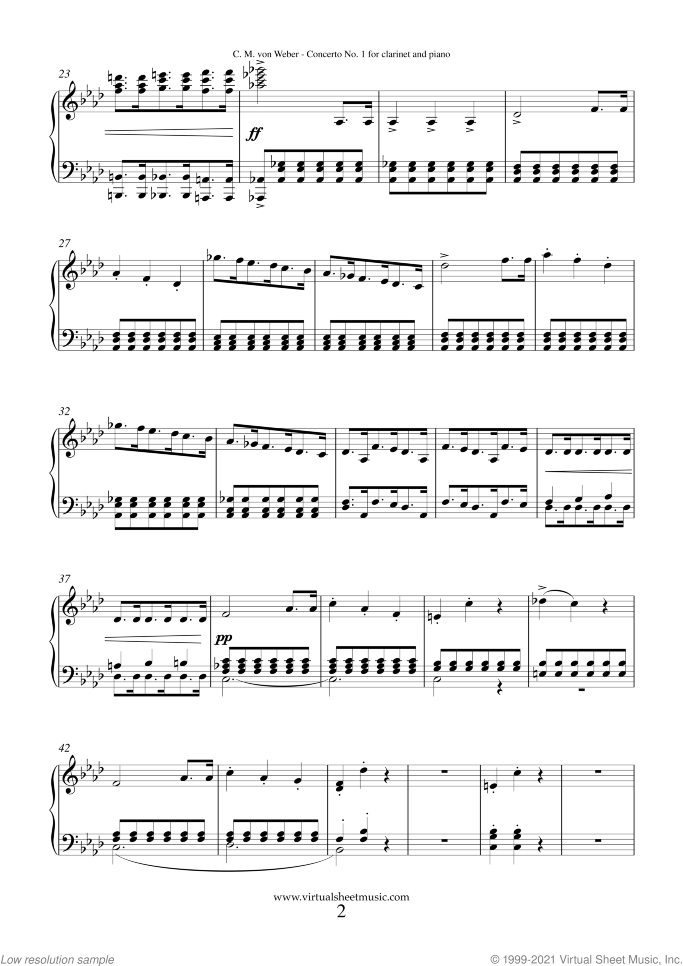 Concerto in F minor Op.73 No.1 sheet music for clarinet and piano by Carl Maria Von Weber, classical score, intermediate skill level