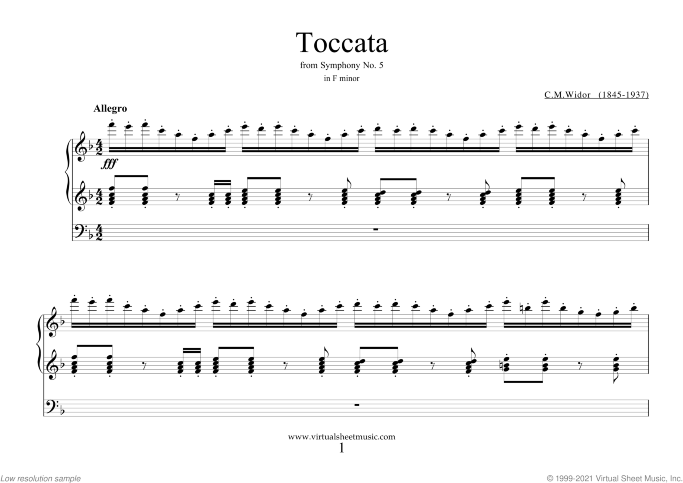Toccata from Symphony No.5 sheet music for organ solo by Charles Marie Widor, classical score, intermediate/advanced skill level