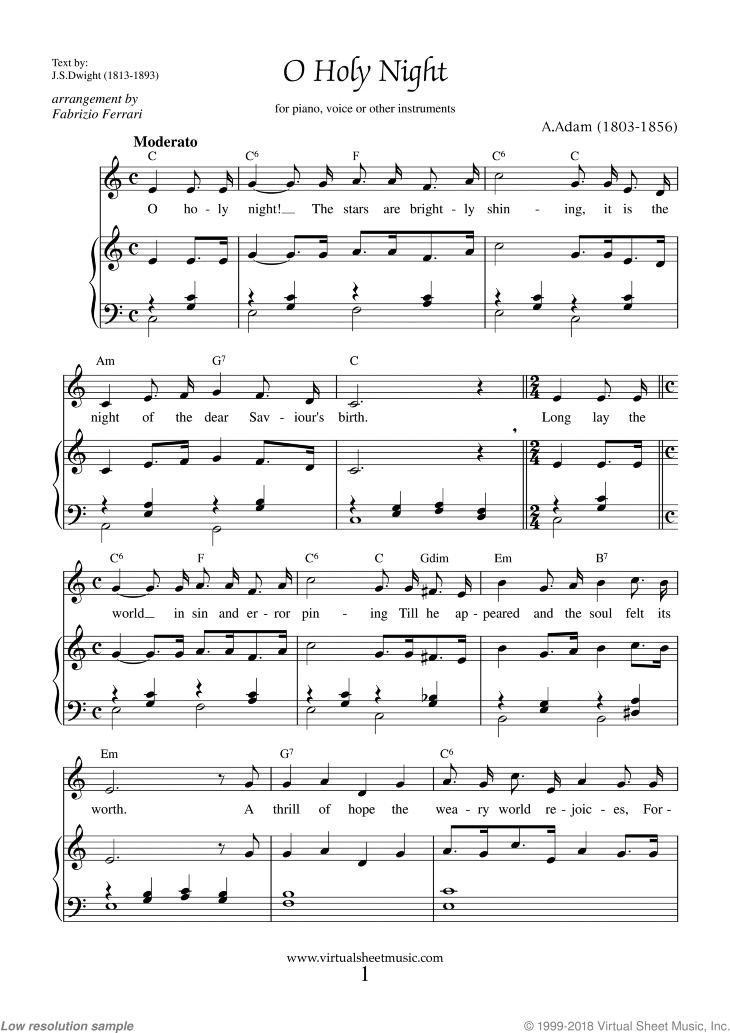 O Holy Night Piano Sheet Music, Easy with Lyrics [PDF]