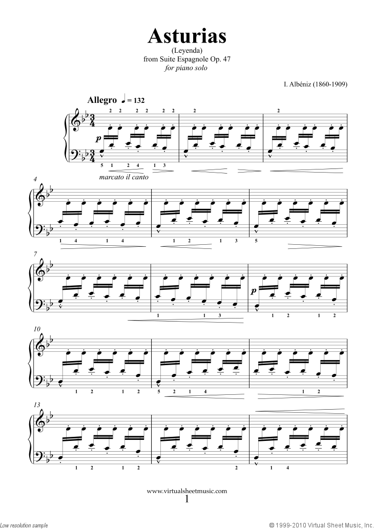 Albeniz - Asturias (Leyenda) sheet music for piano solo [PDF]