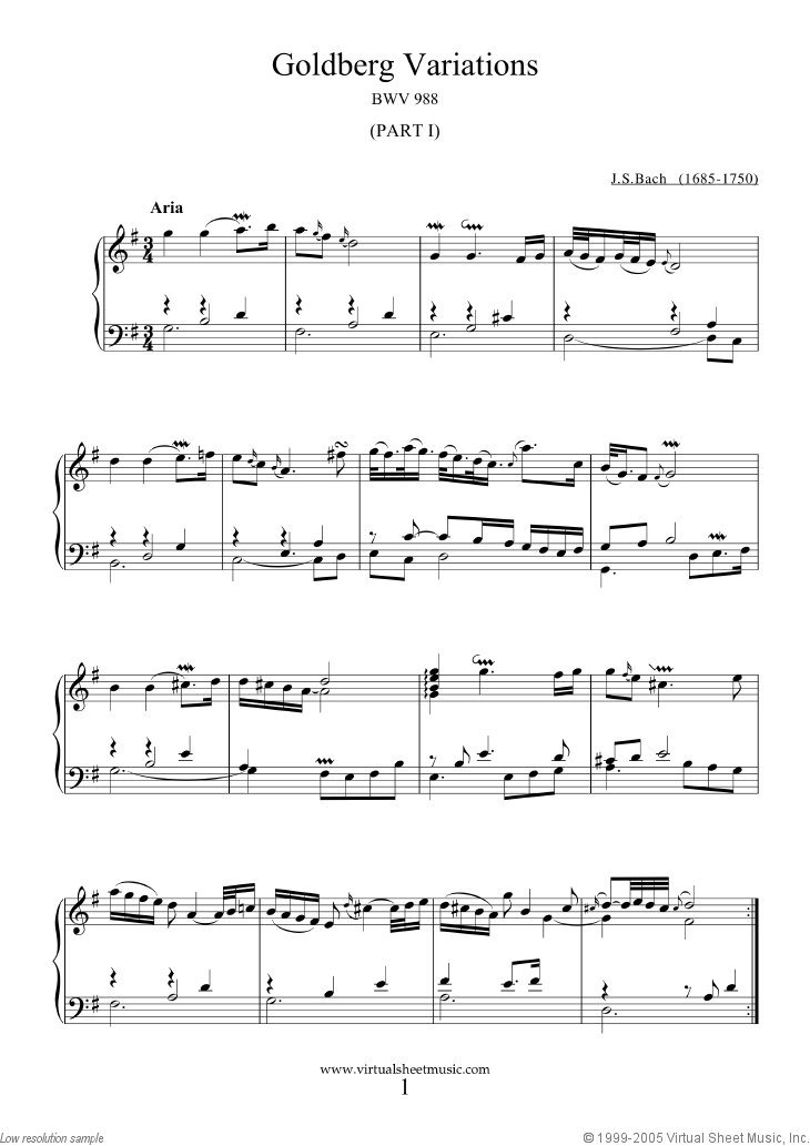 Bach Goldberg Variations sheet music for piano solo (or harpsichord)