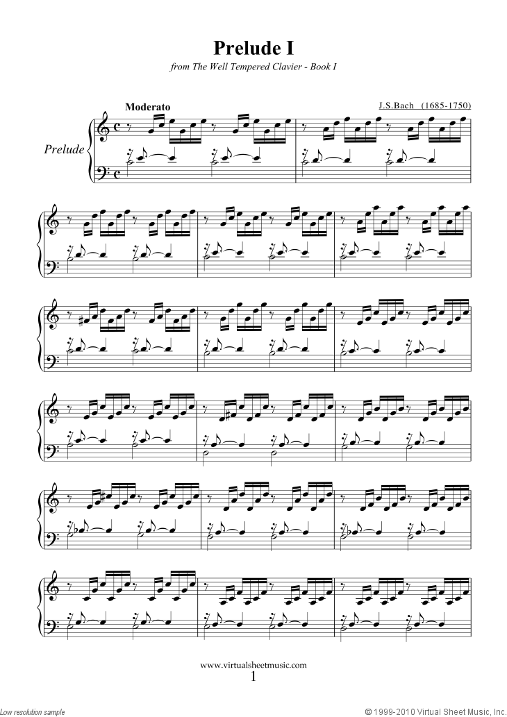 Free Prelude I - Book I sheet music for piano solo (or harpsichord)