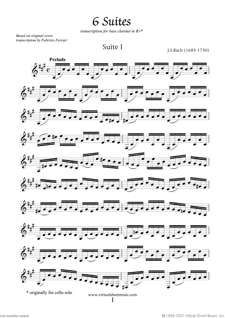 Bach - Bass clarinet Suites sheet music for bass clarinet solo