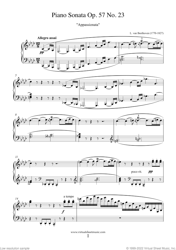 Beethoven Piano Sonata Op 57 Appassionata Sheet Music For Piano Solo - sonata op 57 appassionata sheet music for piano solo by ludwig van beethoven