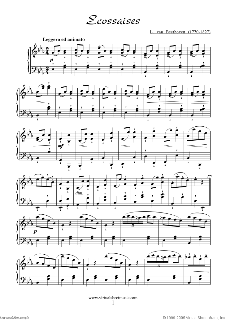 Beethoven - Ecossaises sheet music for piano solo [PDF]
