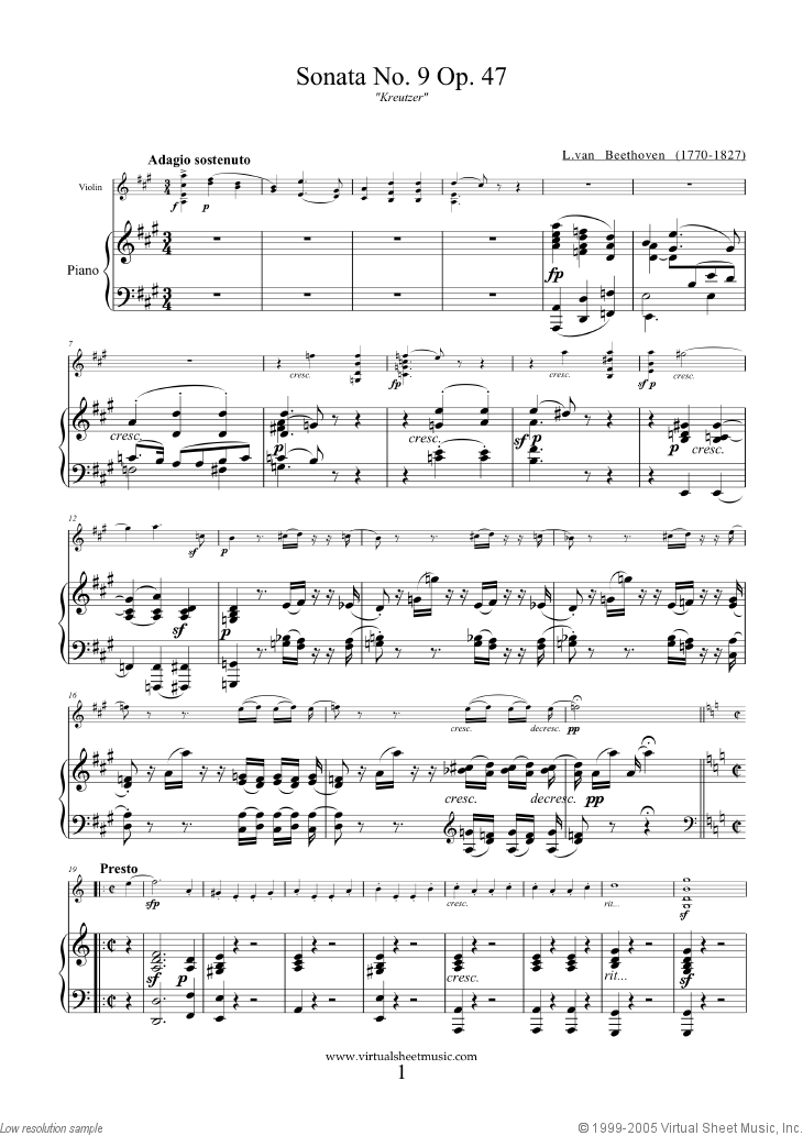 compensate acid Liquor Beethoven Violin Sonata Op.47 No.9 "Kreutzer" sheet music for violin and  piano