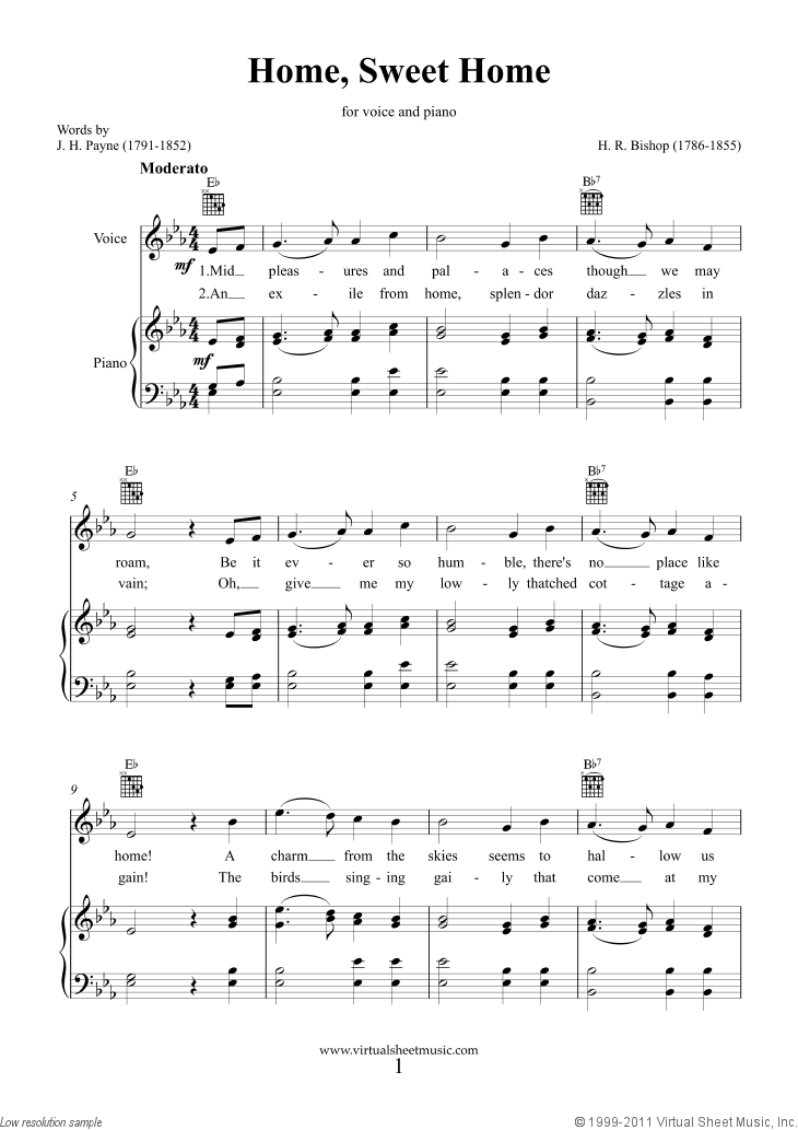 Bishop Home, Sweet Home sheet music for piano, voice or other instruments