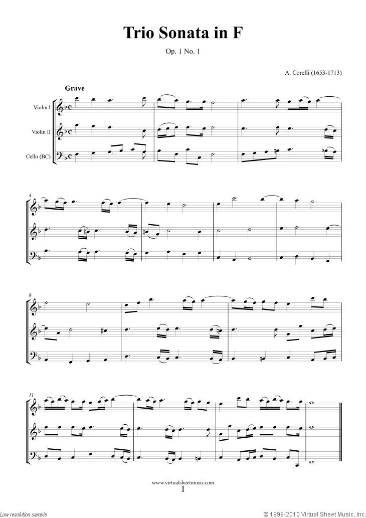 Corelli - Trio Sonata in F major Op.1 No.1 sheet music for ...