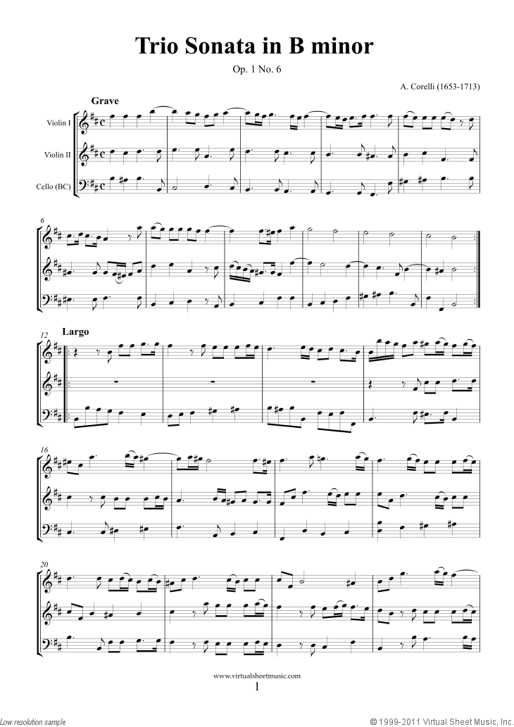 Corelli - Trio Sonata in B minor Op.1 No.6 sheet music for ...