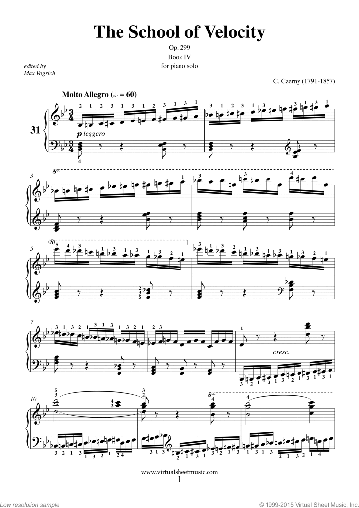 Czerny - The School of Velocity Op.299 sheet music for ...