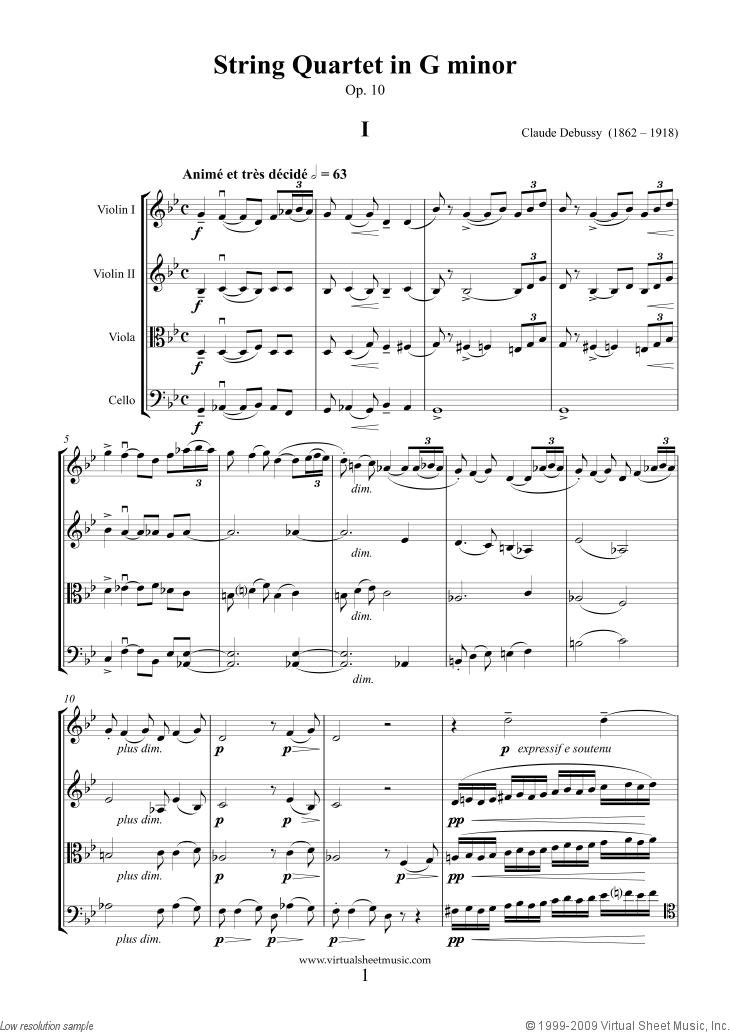 Debussy - String Quartet in G minor Op.10 sheet music [PDF]