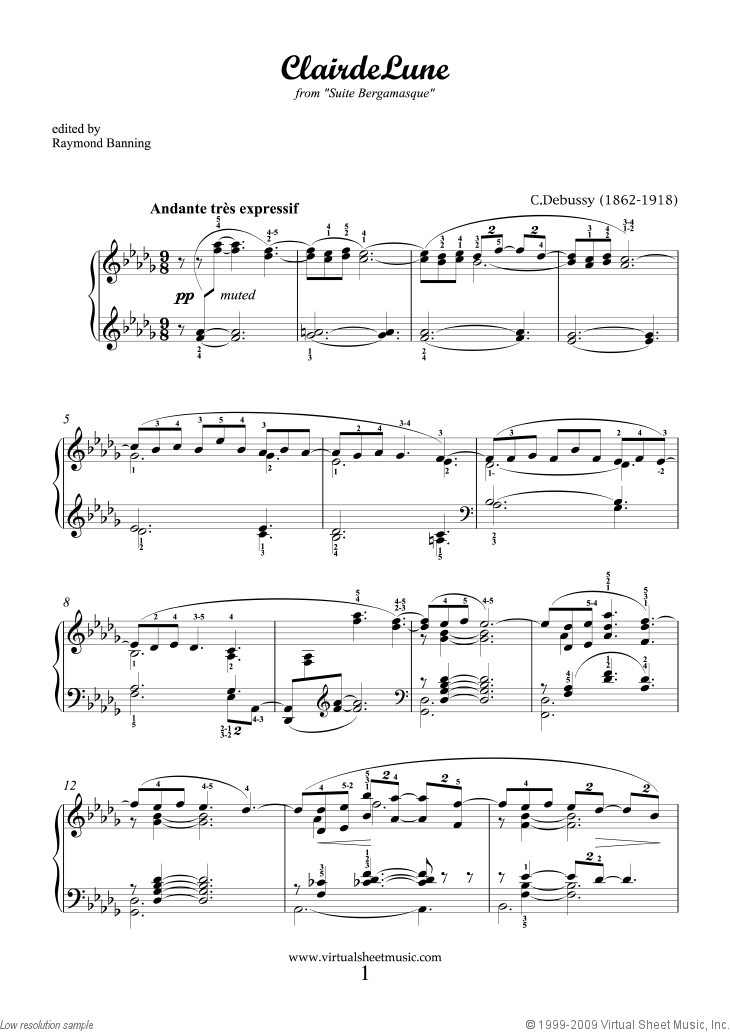 Activar Autorizar Extranjero Clair de Lune sheet music for piano solo (PDF-interactive)