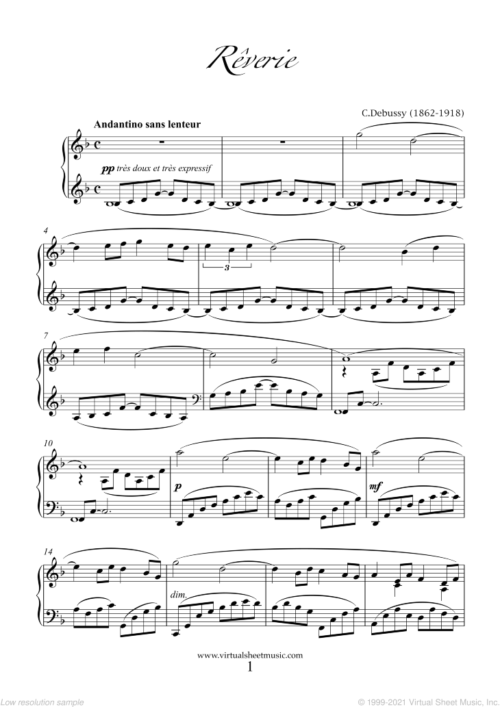 Debussy - Reverie sheet music for piano solo [PDF]