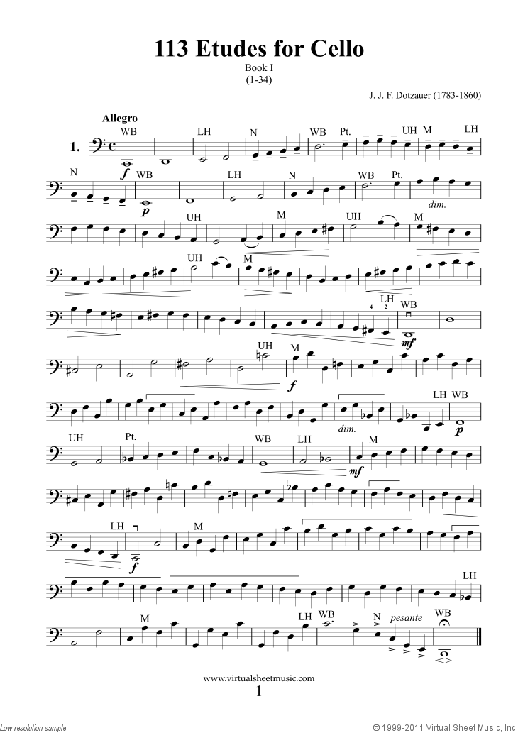 Dotzauer - Etudes for Cello, 123 Etudes (Book I and II) sheet music for