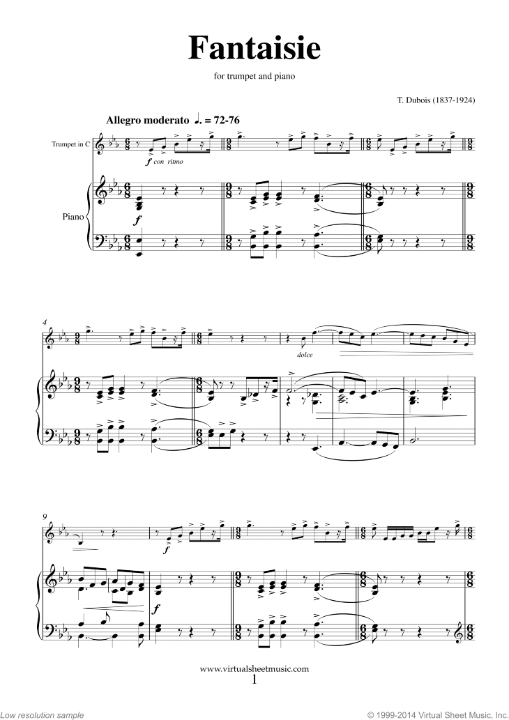 Fantaisie sheet music for trumpet and piano (PDF-interactive)