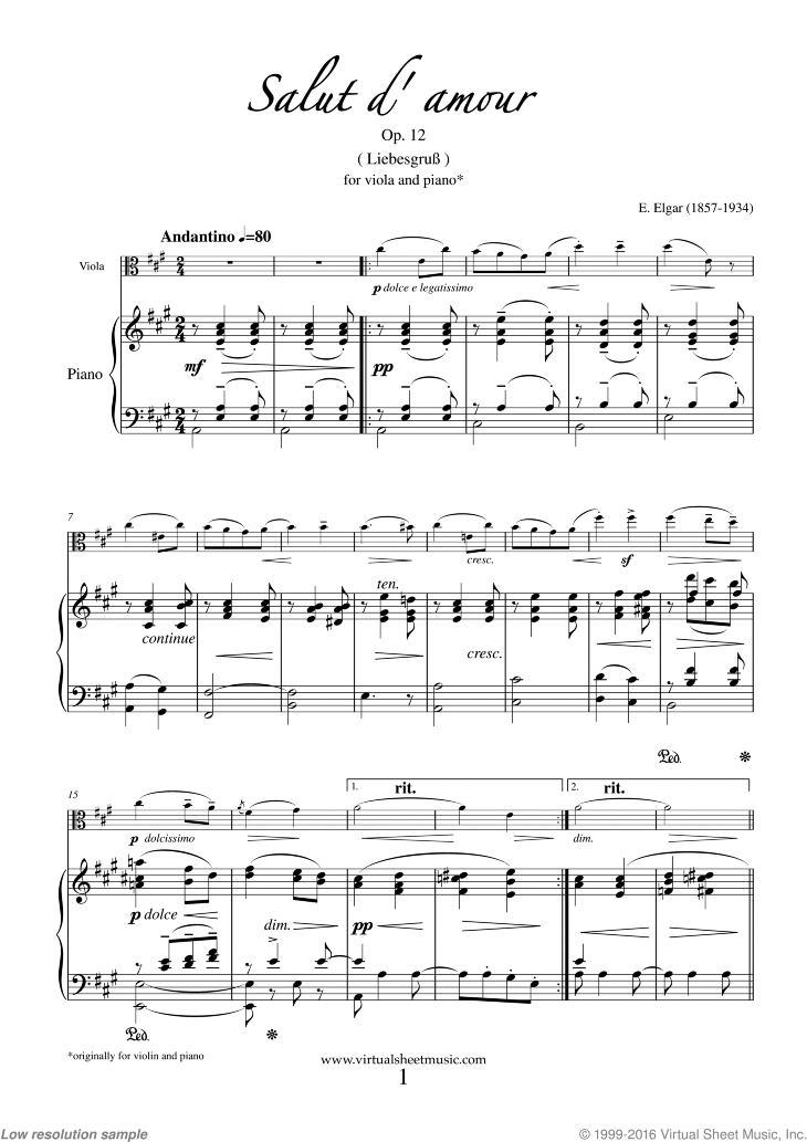 Salut dAmour Op 12 pour Violoncelle et Piano