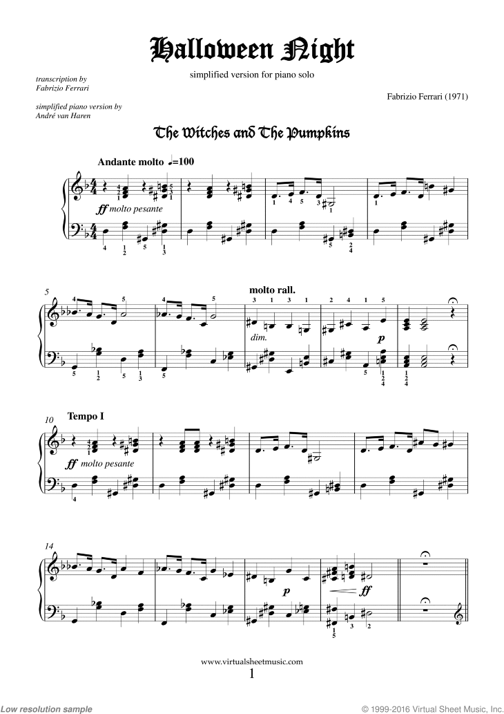 Free Ferrari Halloween Night (simplified) sheet music for piano solo