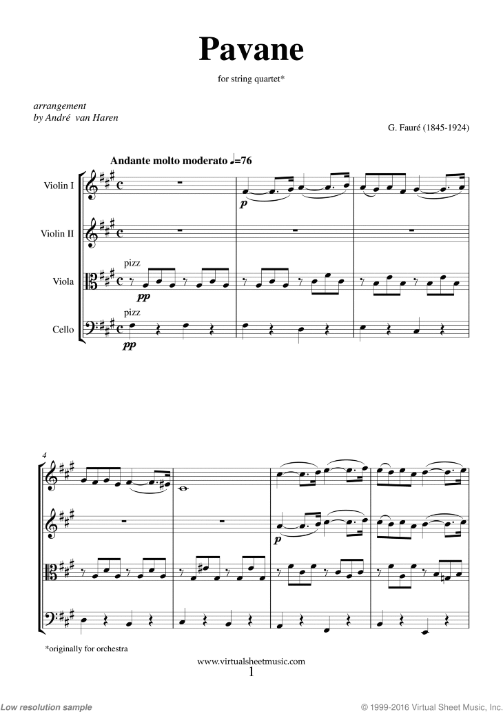 Pavane Op.50 (f.score) sheet music for string quartet (PDF)