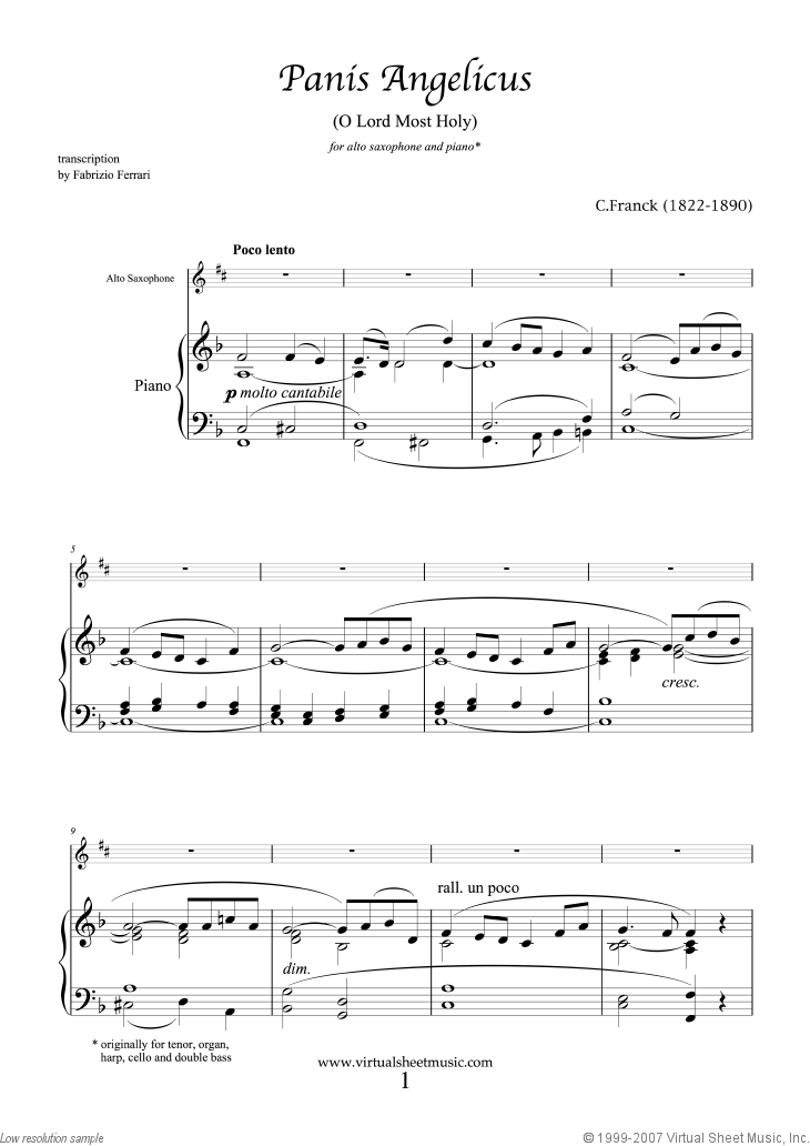 Franck Panis Angelicus sheet music for alto saxophone 