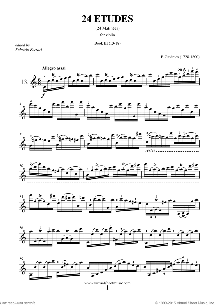 Etudes, 24 - Book III sheet music for violin solo (PDF)