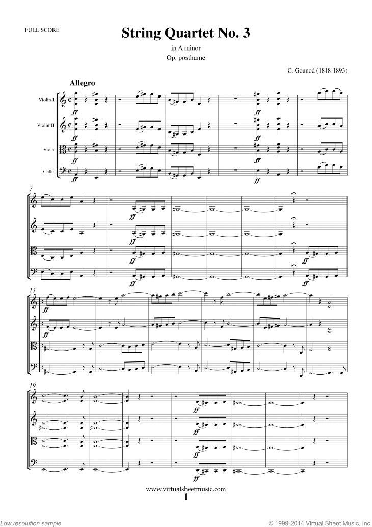 Gounod - String Quartet No.3 in A minor sheet music [PDF]