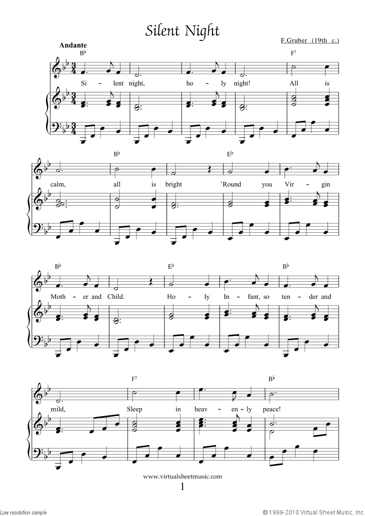 Silent Night Piano Sheet Music, Free with Lyrics, Easy [PDF]