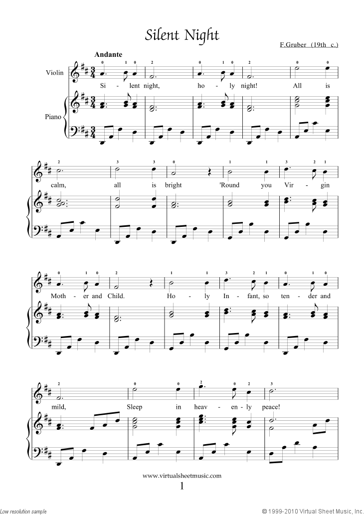 Free Silent Night sheet music for violin and piano - High-Quality