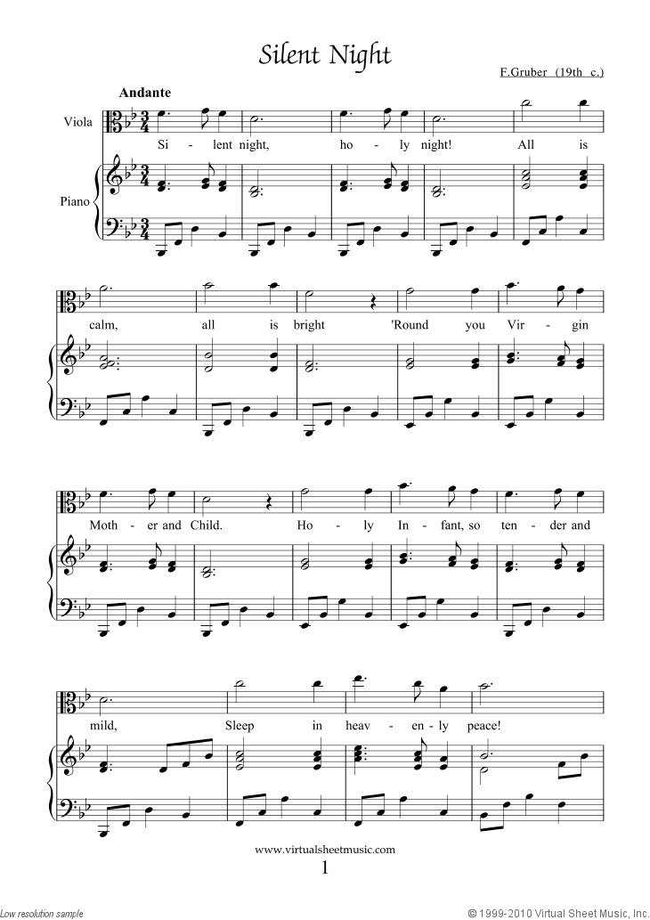 Free Silent Night Sheet Music For Viola And Piano High Quality
