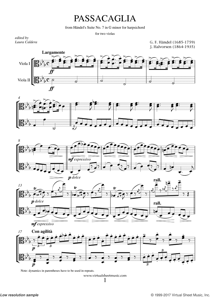 Passacaglia on a theme by G.F.Handel sheet music for two violas