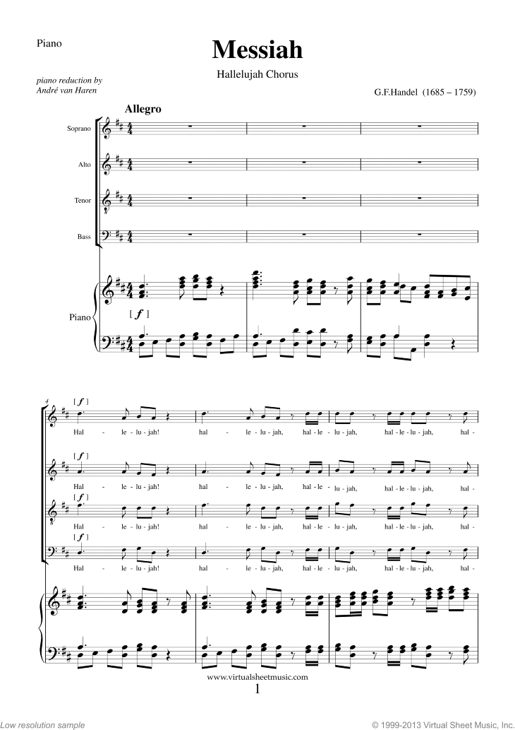 Handel - Hallelujah Chorus from Messiah sheet music for choir and piano