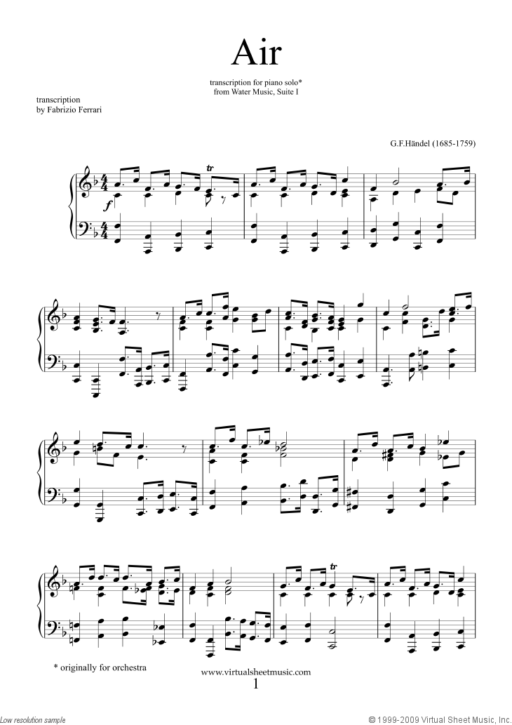 Handel - Air from Water Music sheet music for piano solo [PDF]