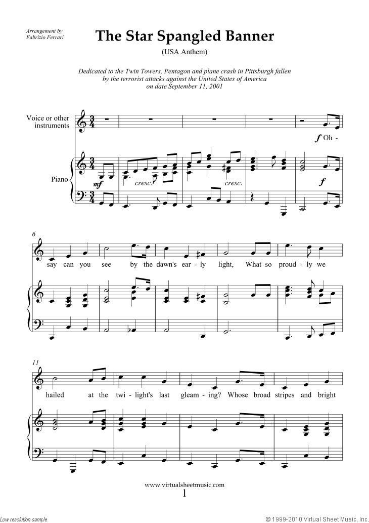 Free Smith The Star Spangled Banner In C Usa Anthem Sheet Music For Piano Voice Or Other Instruments - roblox star spangled banner hard