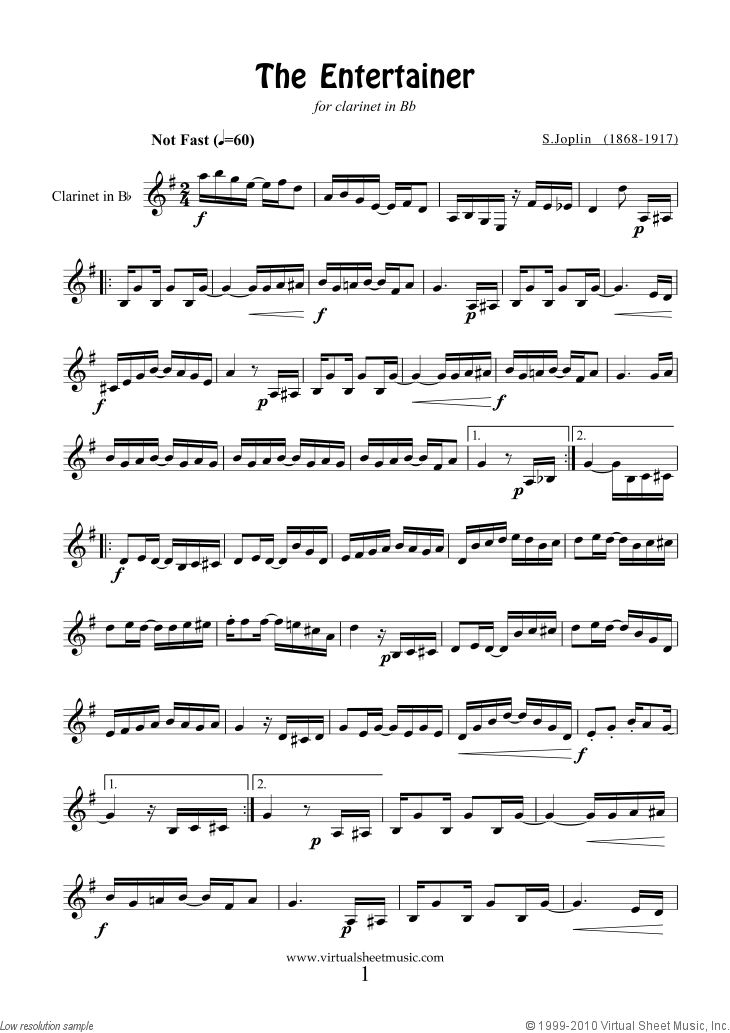 sheet clarinet tuba solo entertainer pdf printable score joplin jazz easy clarinets songs virtualsheetmusic sheets classical beginners piano play level