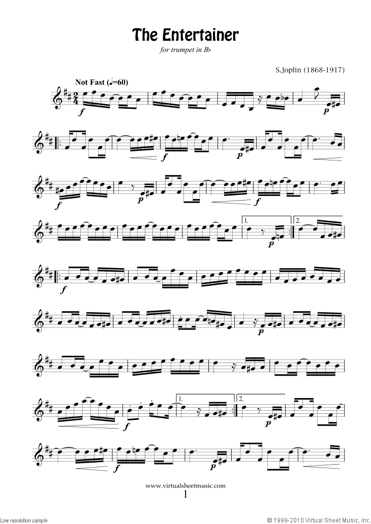 Free Joplin - The Entertainer trumpet sheet music (PDF)