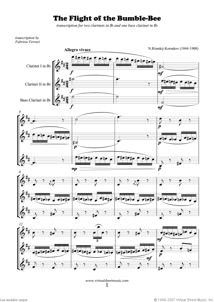 Rimsky-Korsakov - The Flight of the Bumblebee sheet music for two