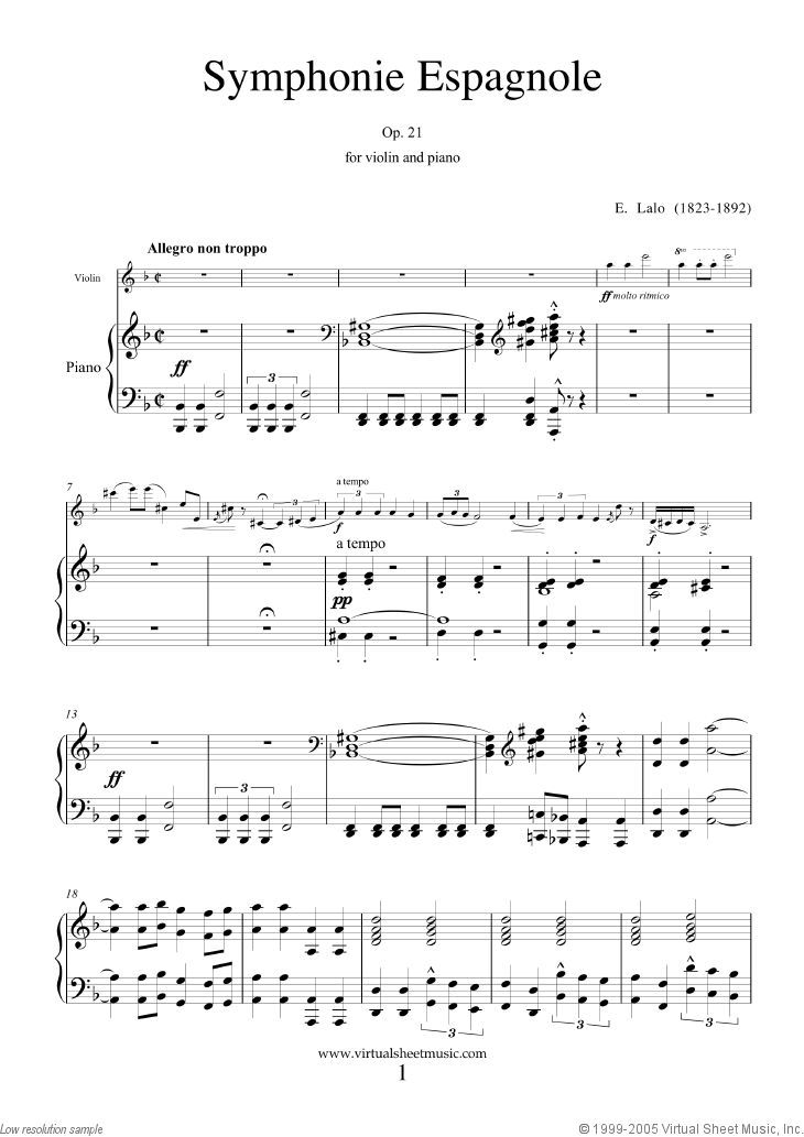 stil brydning Accord Symphonie Espagnole Op.21 sheet music for violin and piano (PDF)