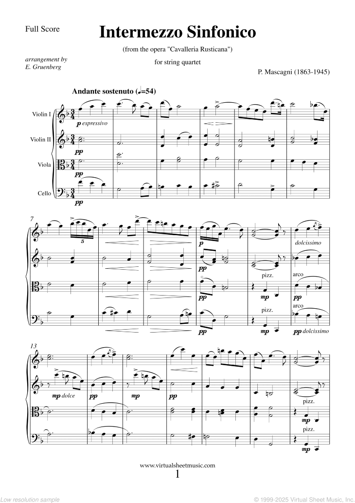 Intermezzo Sinfonico from Cavalleria Rusticana sheet music