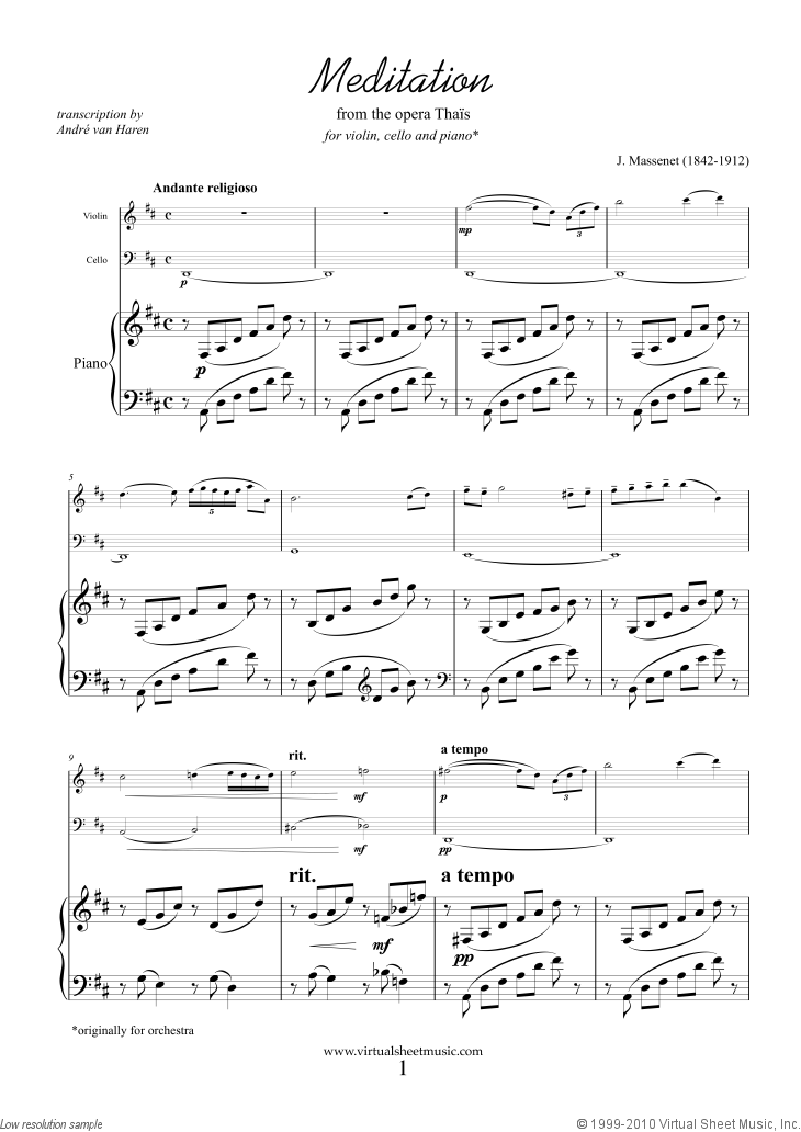 from Thais sheet for violin, cello and piano