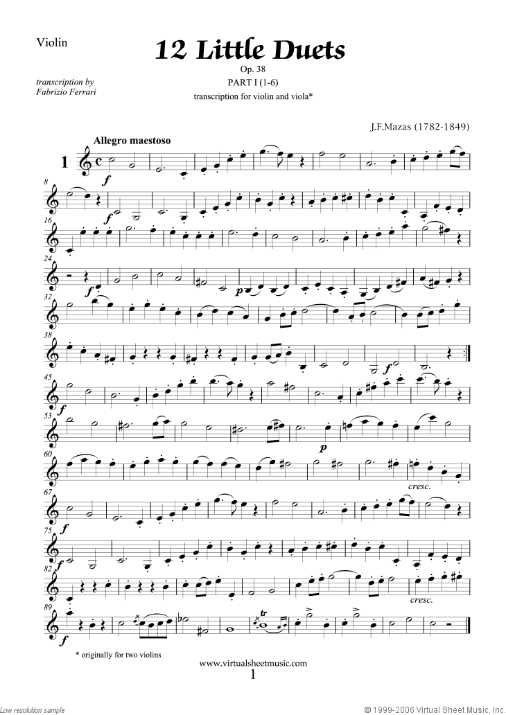 Mazas - Little Duets Op.38, 12 - COMPLETE sheet music for ...