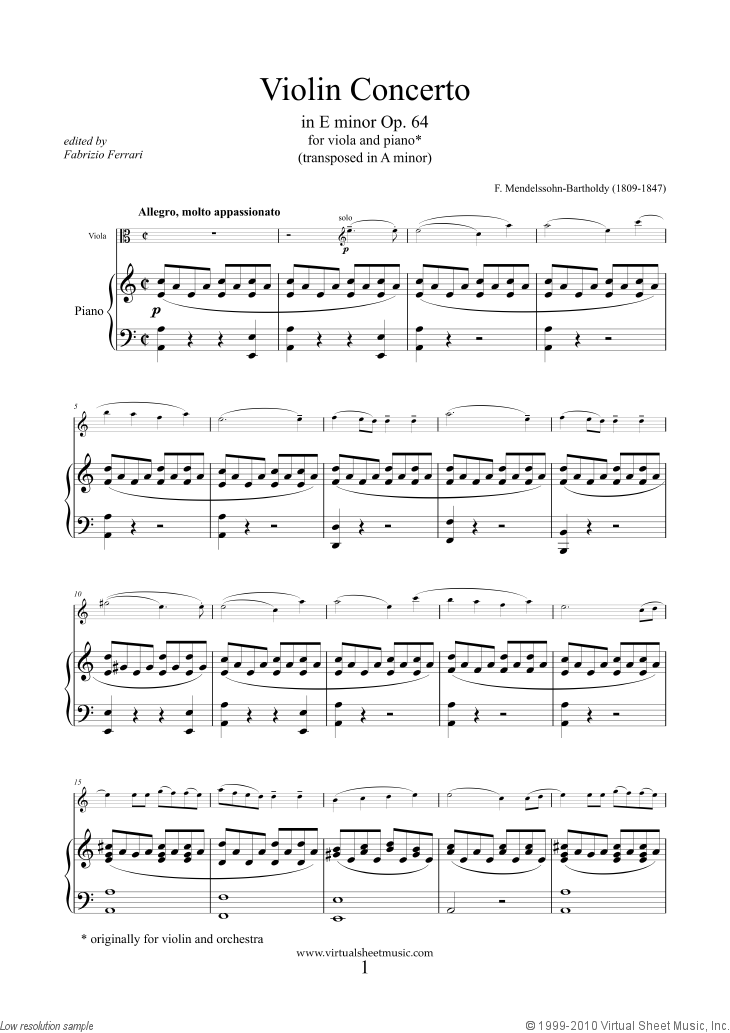 hud Brobrygge lække Mendelssohn-Bartholdy: Viola Concerto in E minor Op.64 sheet music