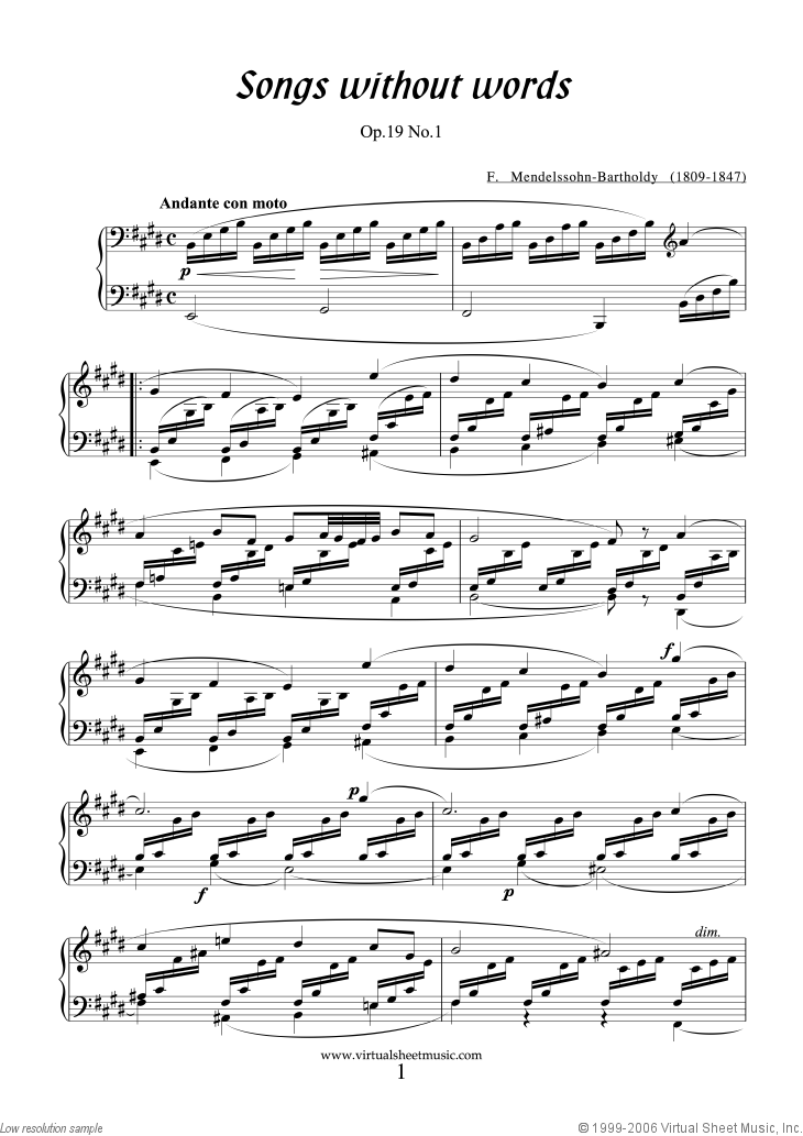 Mendelssohn-Bartholdy - Songs Without Words sheet music ...
