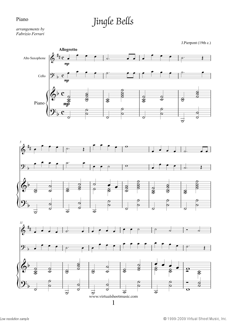 Jingle Bells for cello - free sheet music