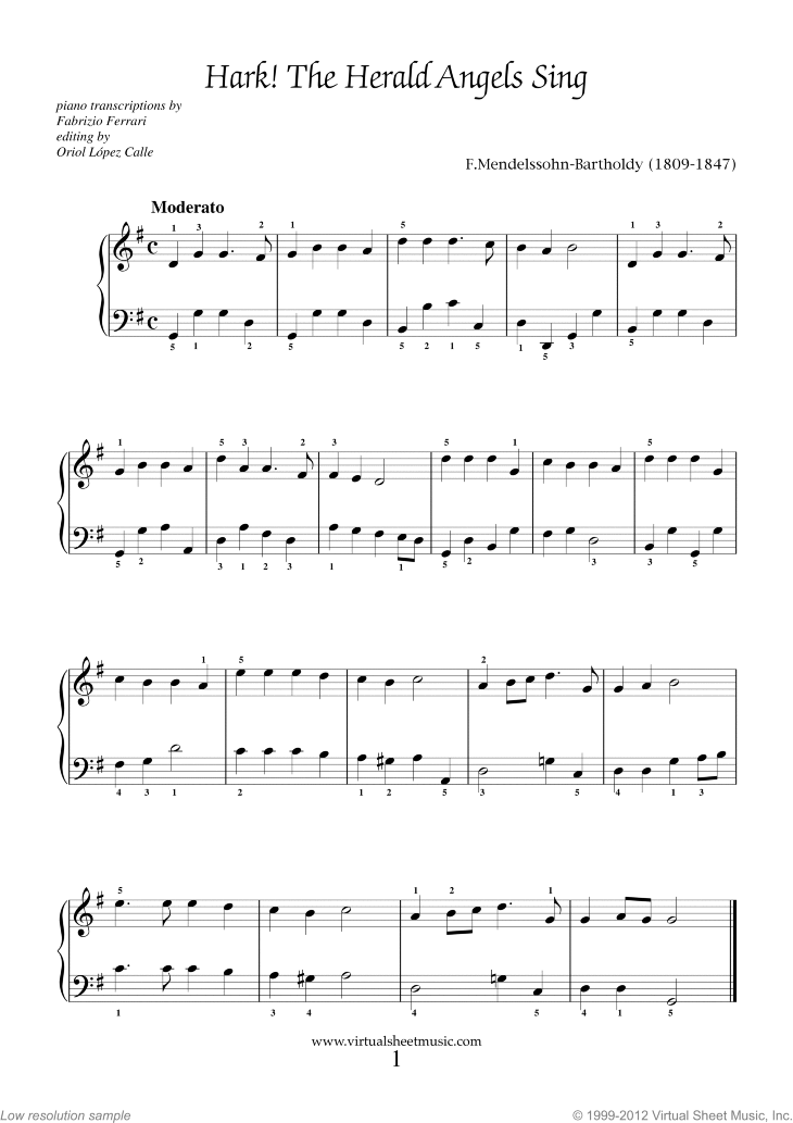 Very Easy Christmas Piano Sheet Music Songs, Printable (PDF) "For