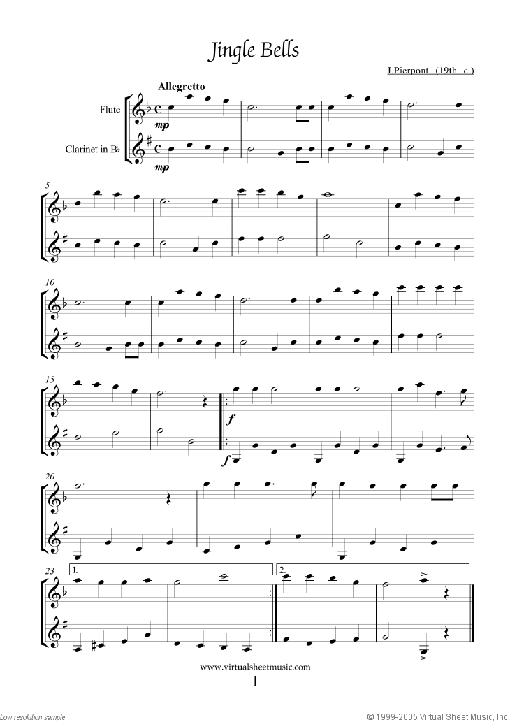 Easy Flute and Clarinet Duets Sheet Music Songs PDF 
